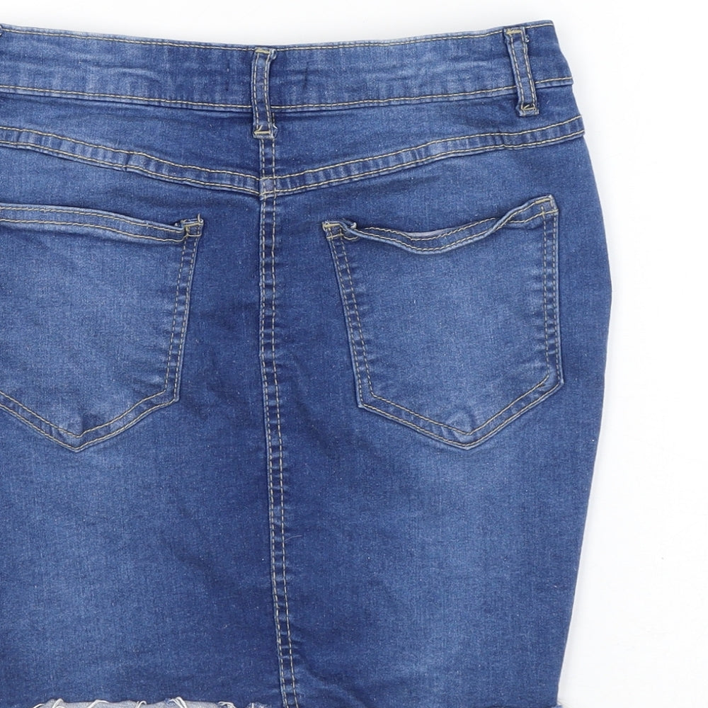 Boohoo Womens Blue Cotton Mini Skirt Size 10 Zip - Distressed