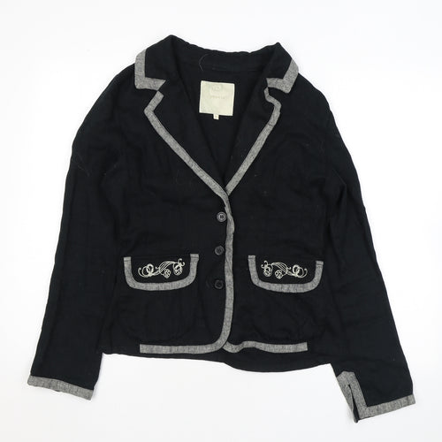 Fransa Womens Black Jacket Blazer Size M Button - Embroidery Flowers