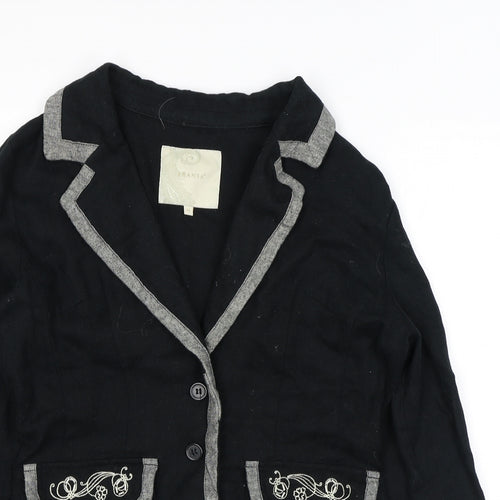 Fransa Womens Black Jacket Blazer Size M Button - Embroidery Flowers