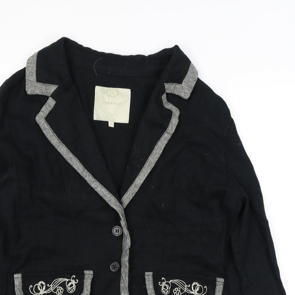 Fransa Womens Black Jacket Blazer Size M Button - Embroidery Flowers
