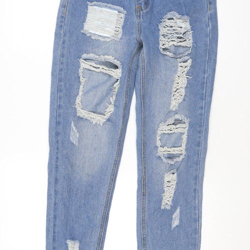 Boohoo Womens Blue Cotton Skinny Jeans Size 6 L28 in Regular Zip
