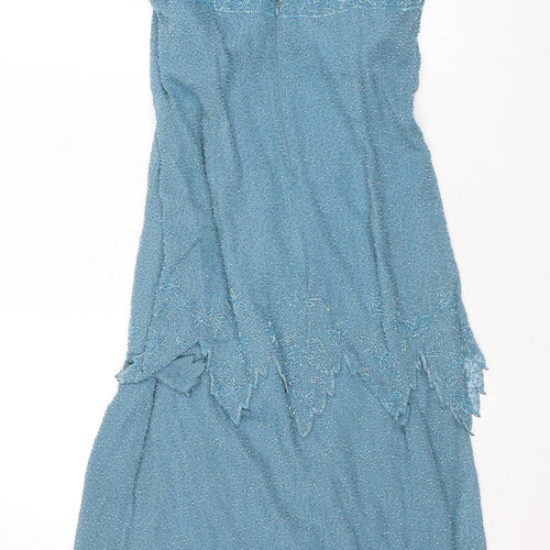 Serenade Womens Blue Silk Fit & Flare Size 12 V-Neck Zip - Beading
