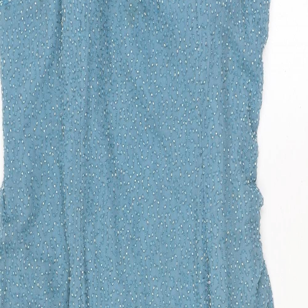 Serenade Womens Blue Silk Fit & Flare Size 12 V-Neck Zip - Beading