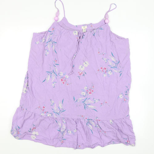 In Other Words Womens Purple Floral Viscose Basic Tank Size 16 Round Neck - Beads, Keyhole Neckline