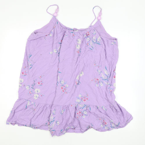 In Other Words Womens Purple Floral Viscose Basic Tank Size 16 Round Neck - Beads, Keyhole Neckline