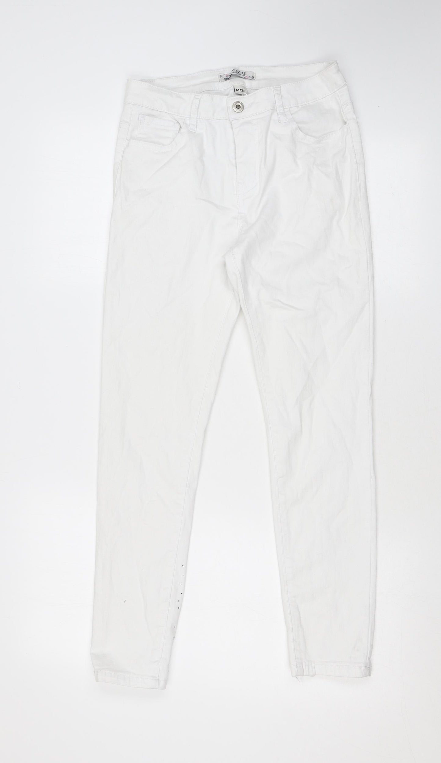 Zac & Zoe Womens White Cotton Skinny Jeans Size M L26 in Regular Zip - Diamanté