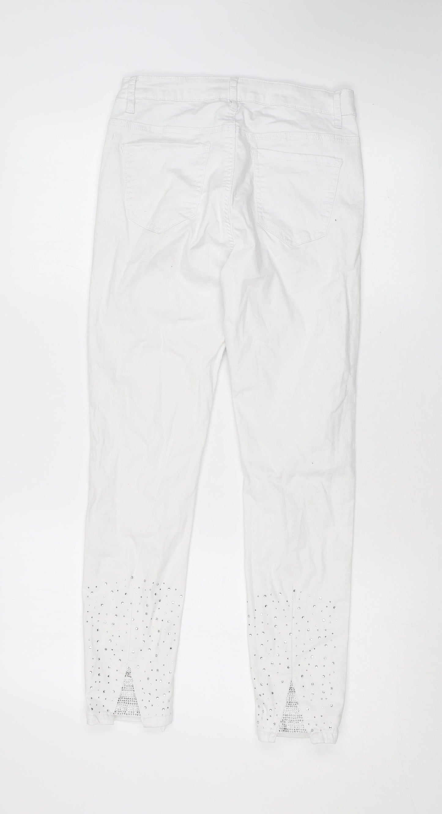 Zac & Zoe Womens White Cotton Skinny Jeans Size M L26 in Regular Zip - Diamanté