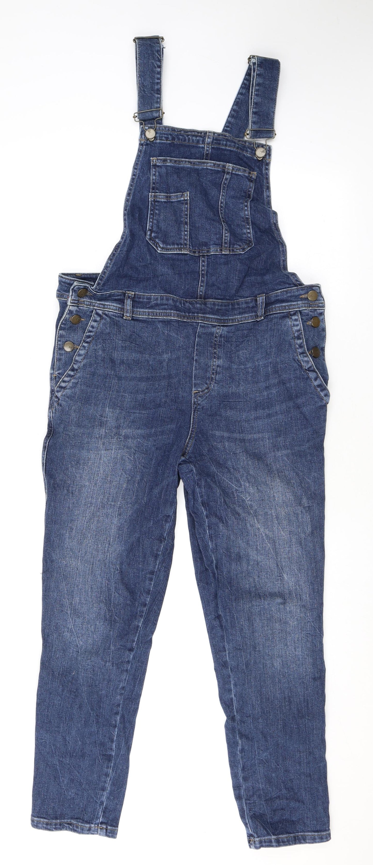 White Stuff Womens Blue Cotton Dungaree One-Piece Size 12 L25 in Button