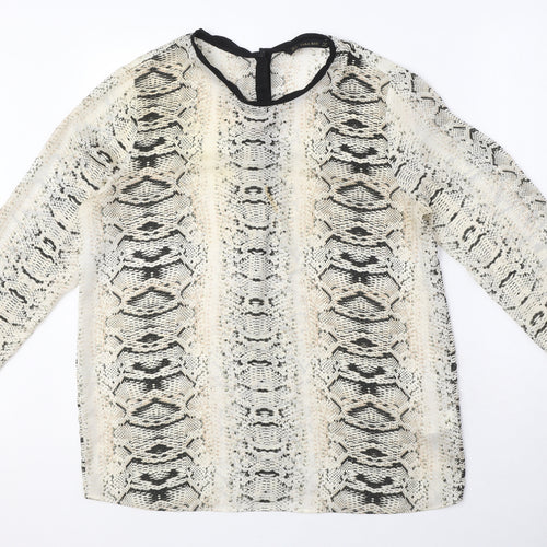 Zara Womens Beige Animal Print Polyester Basic Blouse Size L Round Neck - Snake Print