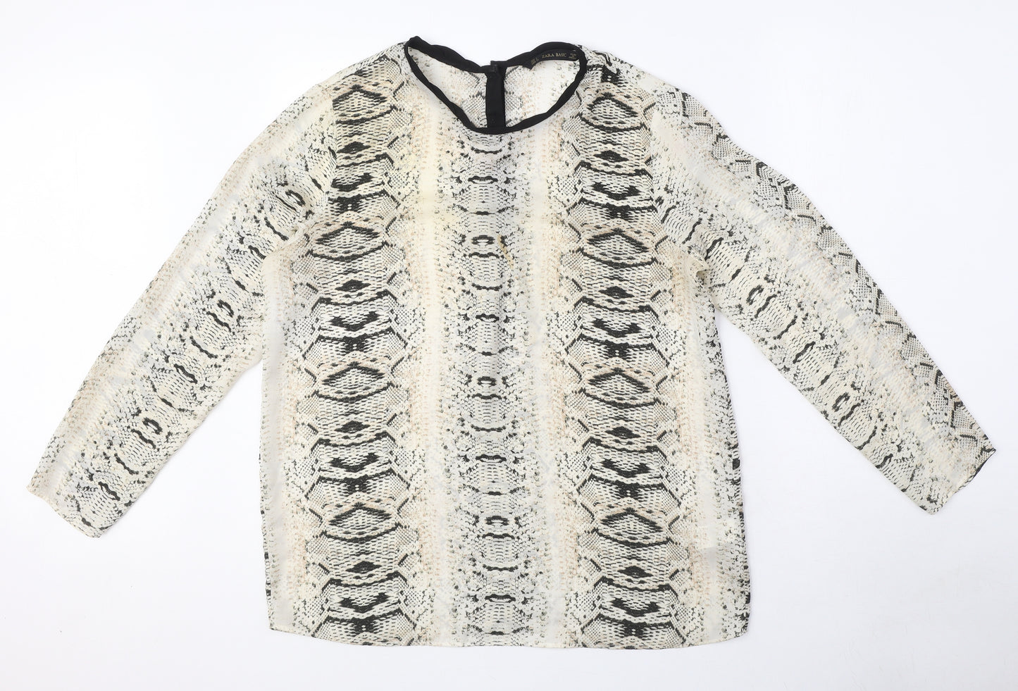 Zara Womens Beige Animal Print Polyester Basic Blouse Size L Round Neck - Snake Print