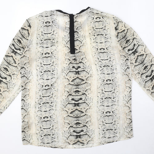 Zara Womens Beige Animal Print Polyester Basic Blouse Size L Round Neck - Snake Print