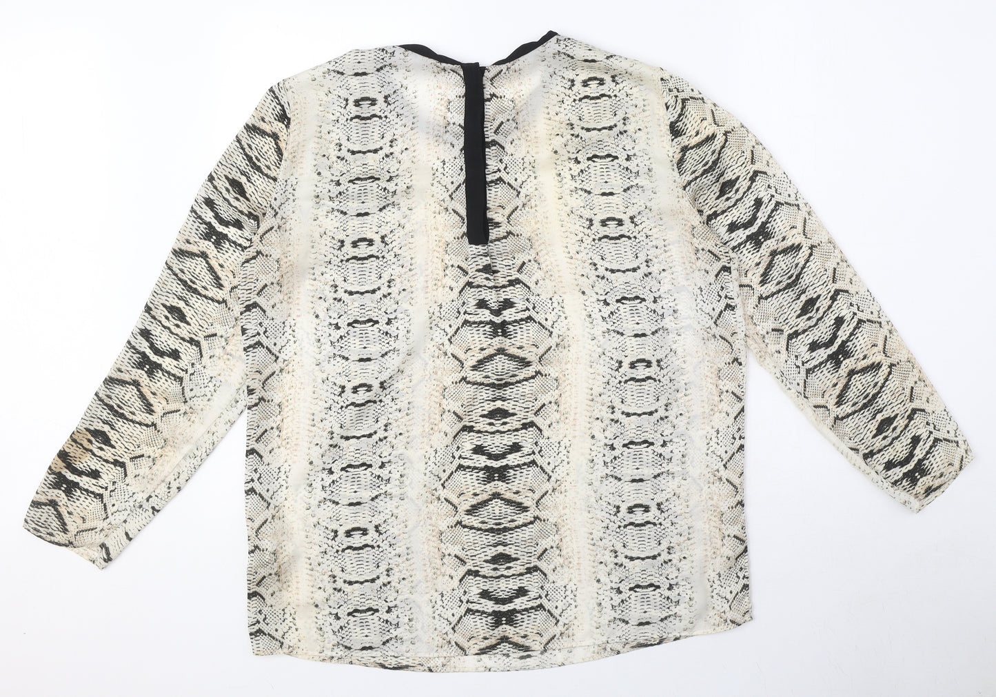 Zara Womens Beige Animal Print Polyester Basic Blouse Size L Round Neck - Snake Print
