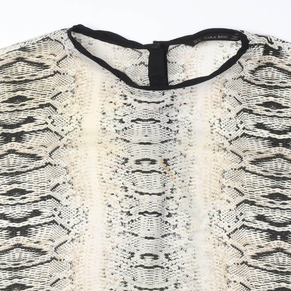 Zara Womens Beige Animal Print Polyester Basic Blouse Size L Round Neck - Snake Print