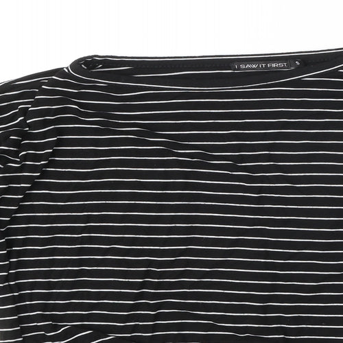 I SAW IT FIRST Womens Black Striped Viscose Basic T-Shirt Size S Round Neck - Bow Detail