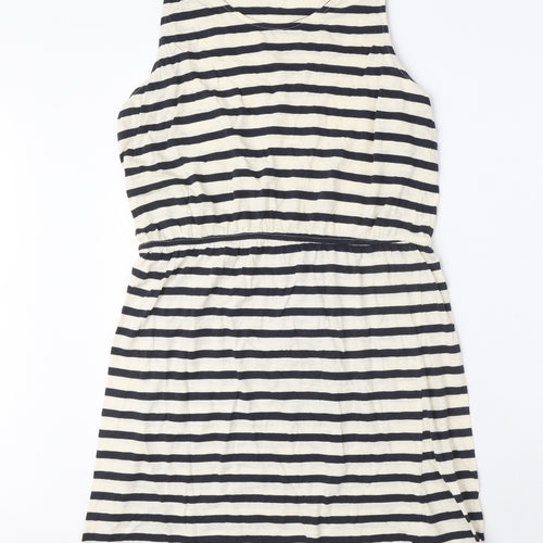 H&M Womens Ivory Striped Cotton A-Line Size L Round Neck Pullover