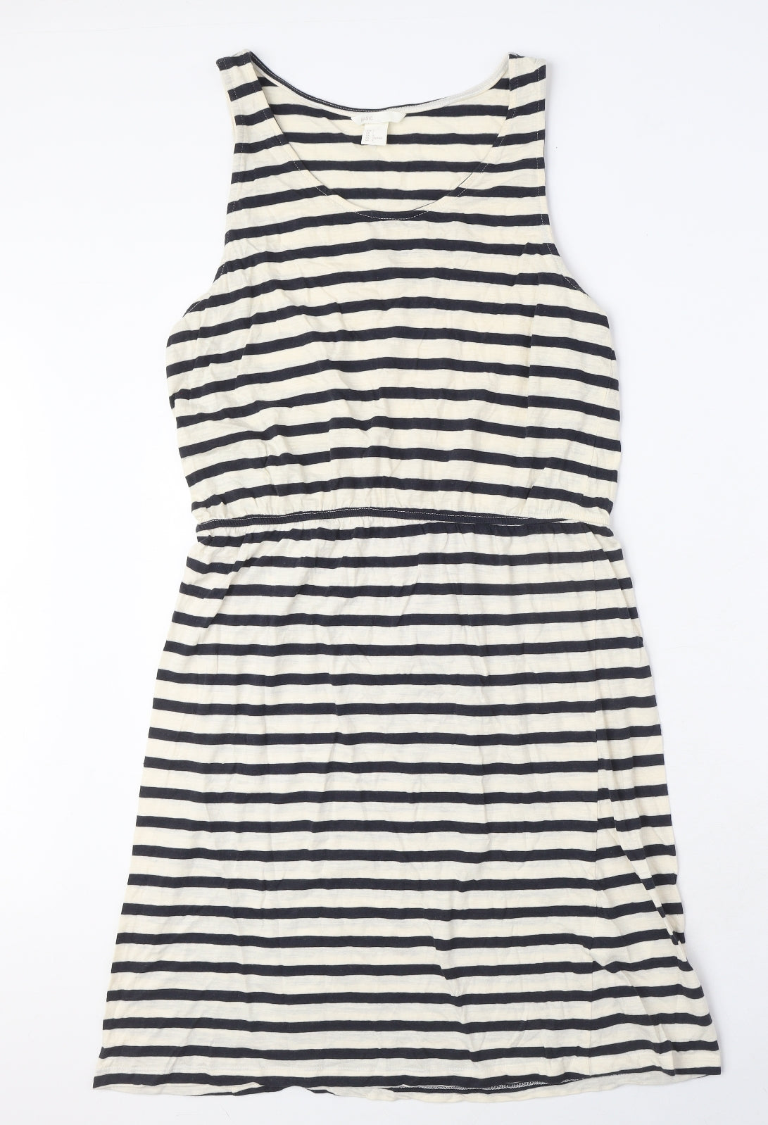 H&M Womens Ivory Striped Cotton A-Line Size L Round Neck Pullover
