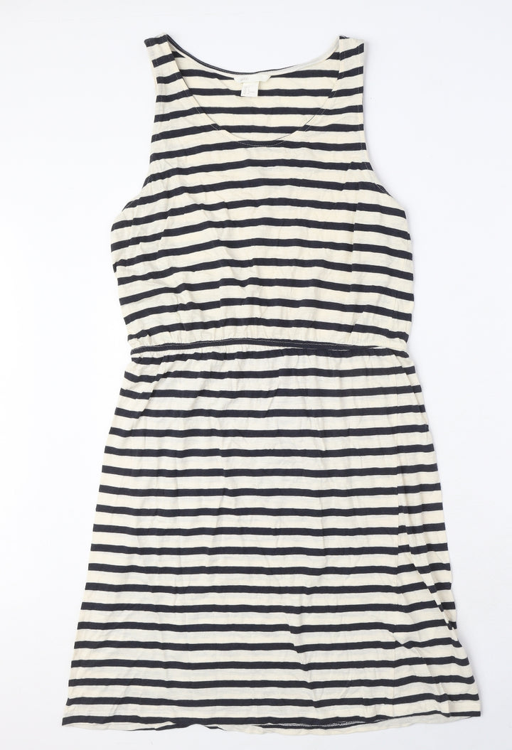 H&M Womens Ivory Striped Cotton A-Line Size L Round Neck Pullover