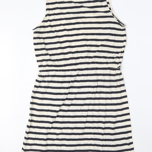 H&M Womens Ivory Striped Cotton A-Line Size L Round Neck Pullover