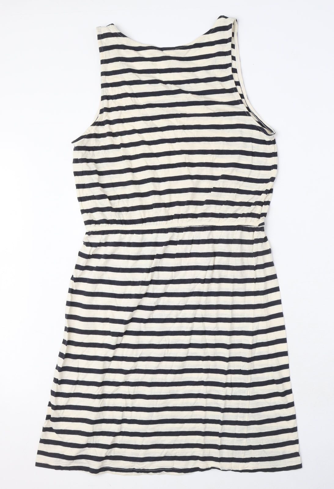 H&M Womens Ivory Striped Cotton A-Line Size L Round Neck Pullover