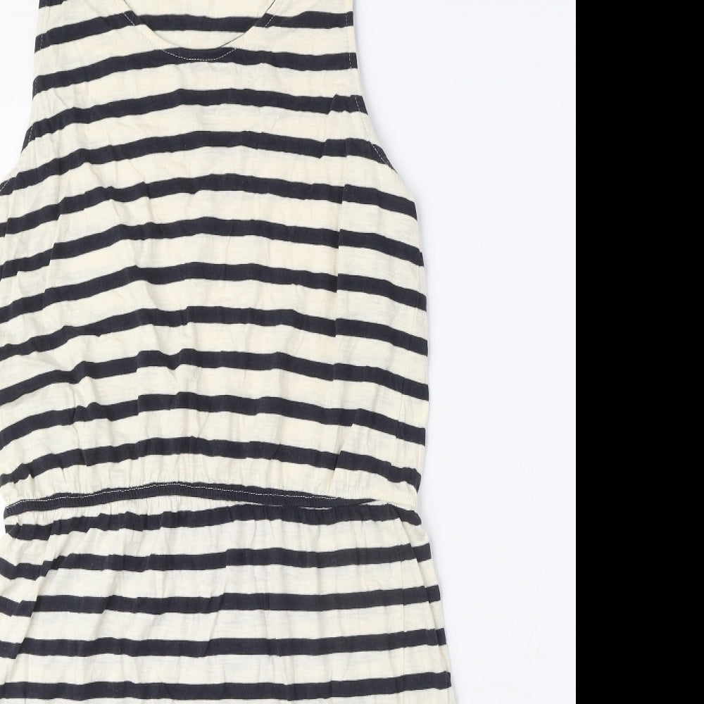 H&M Womens Ivory Striped Cotton A-Line Size L Round Neck Pullover