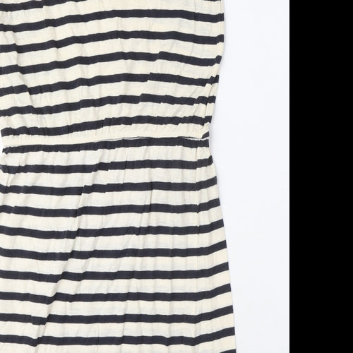 H&M Womens Ivory Striped Cotton A-Line Size L Round Neck Pullover