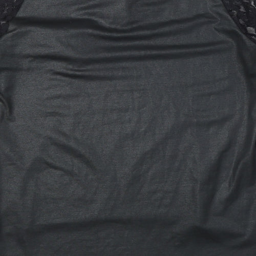 El Armario de Suhi Womens Black Polyester Basic Blouse Size XS Round Neck - Lace Sleeves, Bow Detail