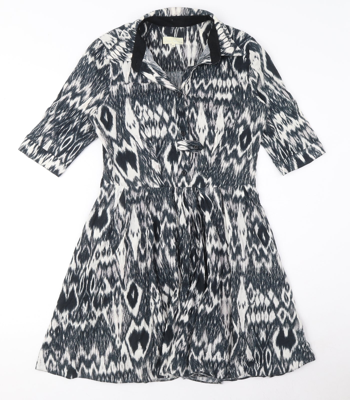 River Island Womens Blue Geometric Cotton A-Line Size 10 Collared Zip