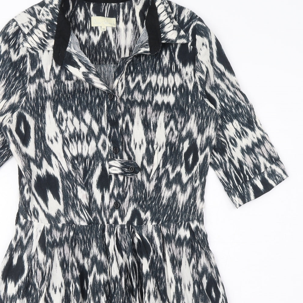 River Island Womens Blue Geometric Cotton A-Line Size 10 Collared Zip