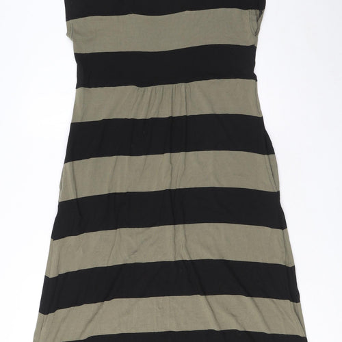 The Masai Womens Green Striped Viscose A-Line Size L Mock Neck Pullover - Pockets