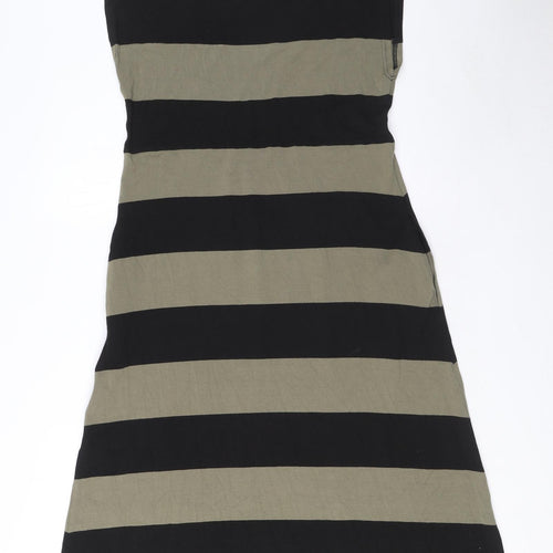 The Masai Womens Green Striped Viscose A-Line Size L Mock Neck Pullover - Pockets