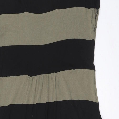 The Masai Womens Green Striped Viscose A-Line Size L Mock Neck Pullover - Pockets
