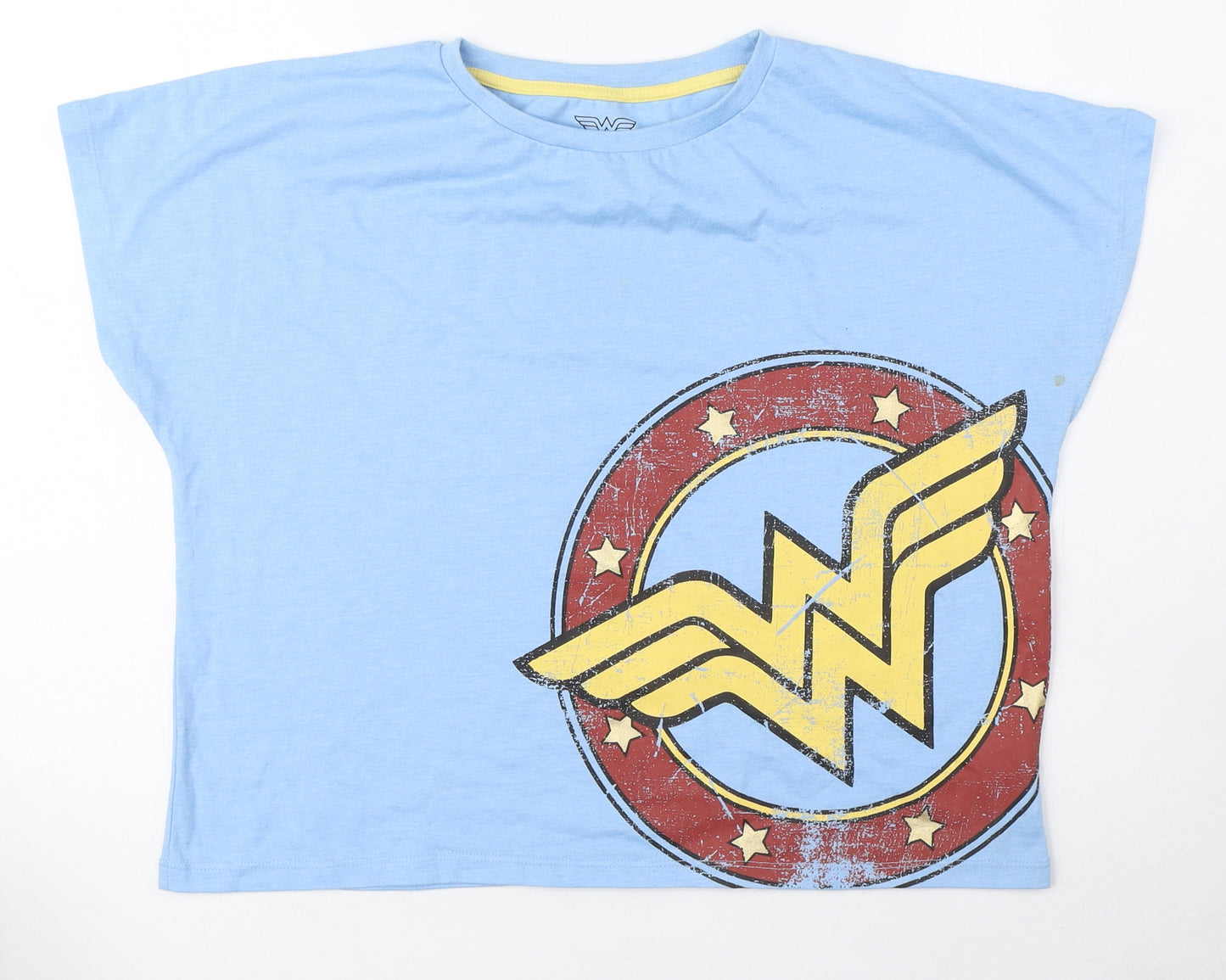 Wonder Woman Womens Blue Polyester Basic T-Shirt Size L Round Neck - Logo