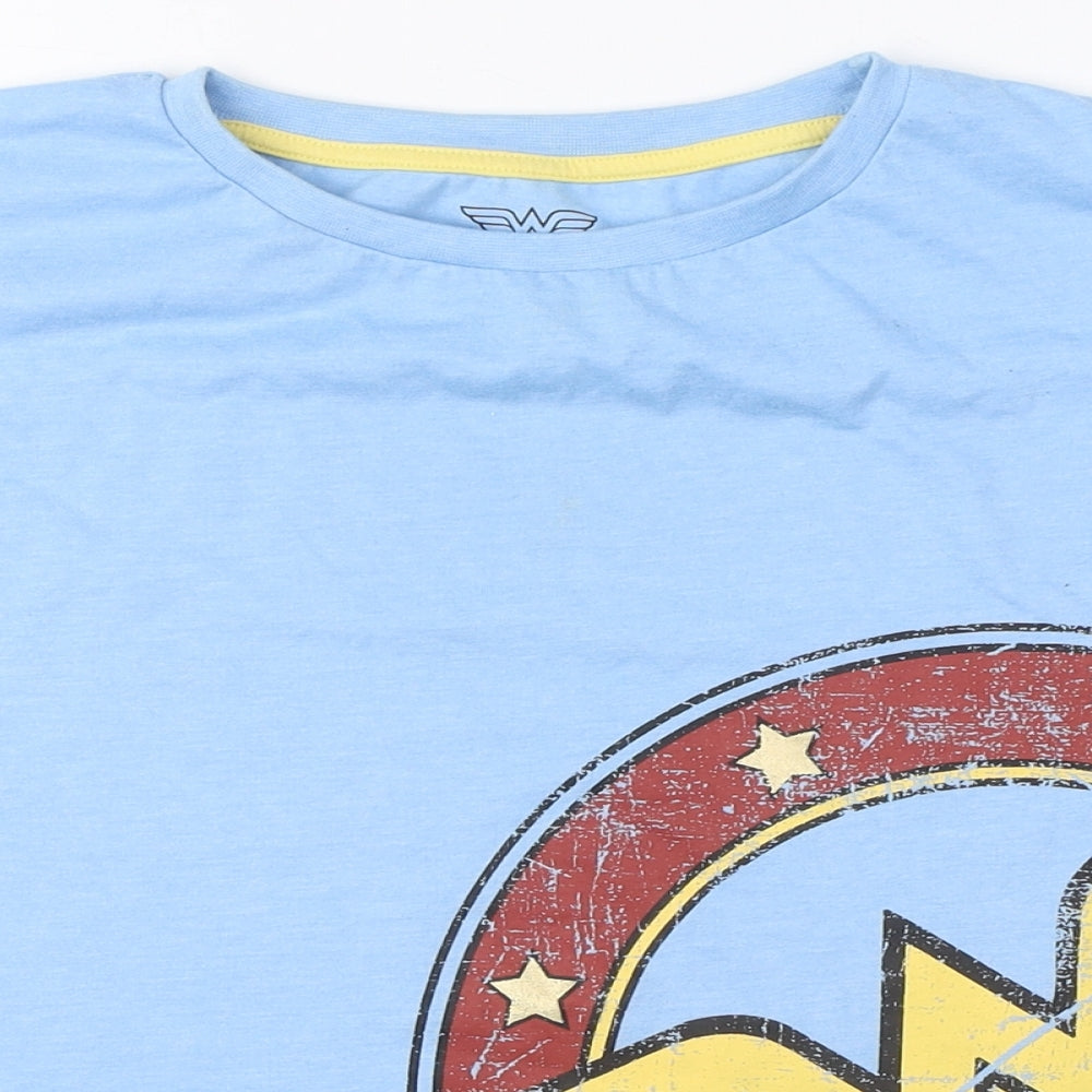 Wonder Woman Womens Blue Polyester Basic T-Shirt Size L Round Neck - Logo