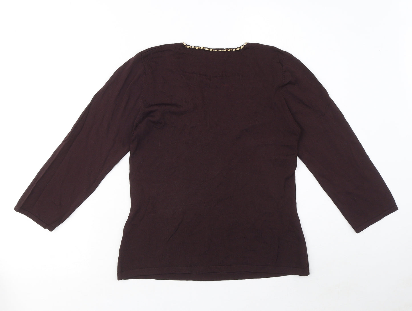 NEXT Womens Brown Viscose Basic Blouse Size 10 Square Neck - Beaded