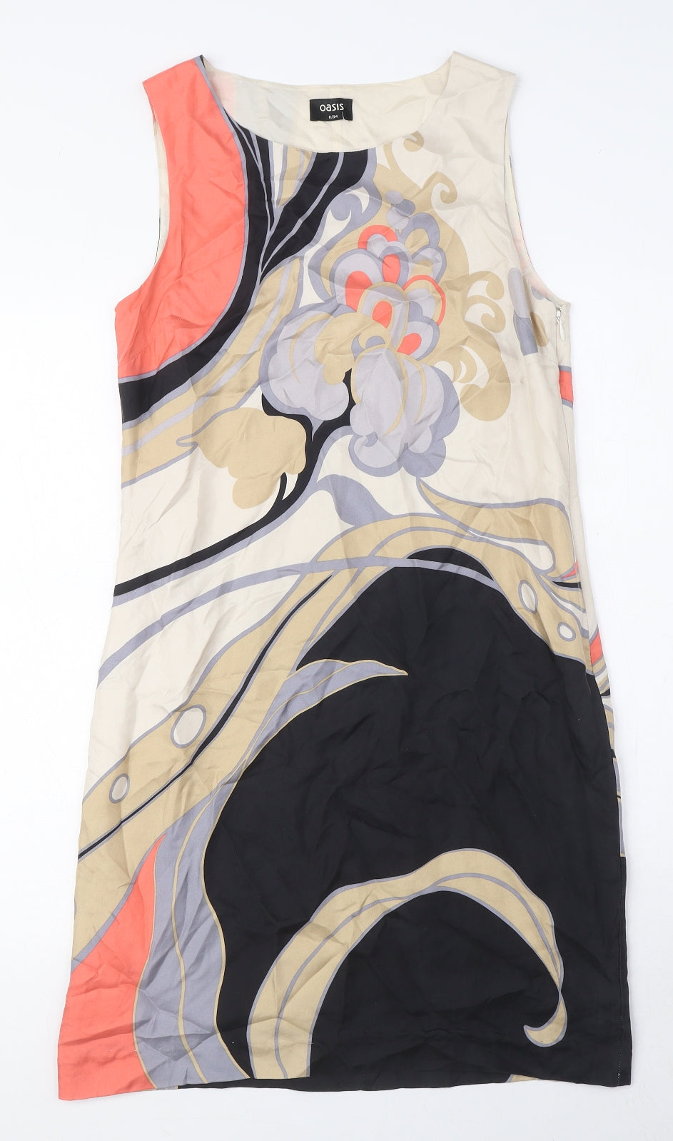 Oasis Womens Multicoloured Geometric Silk Tank Dress Size 8 Round Neck Zip