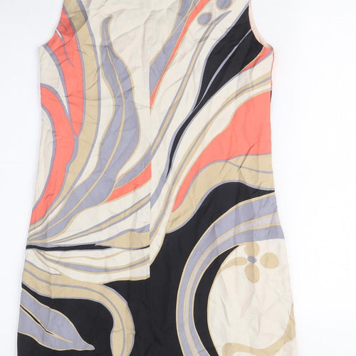 Oasis Womens Multicoloured Geometric Silk Tank Dress Size 8 Round Neck Zip