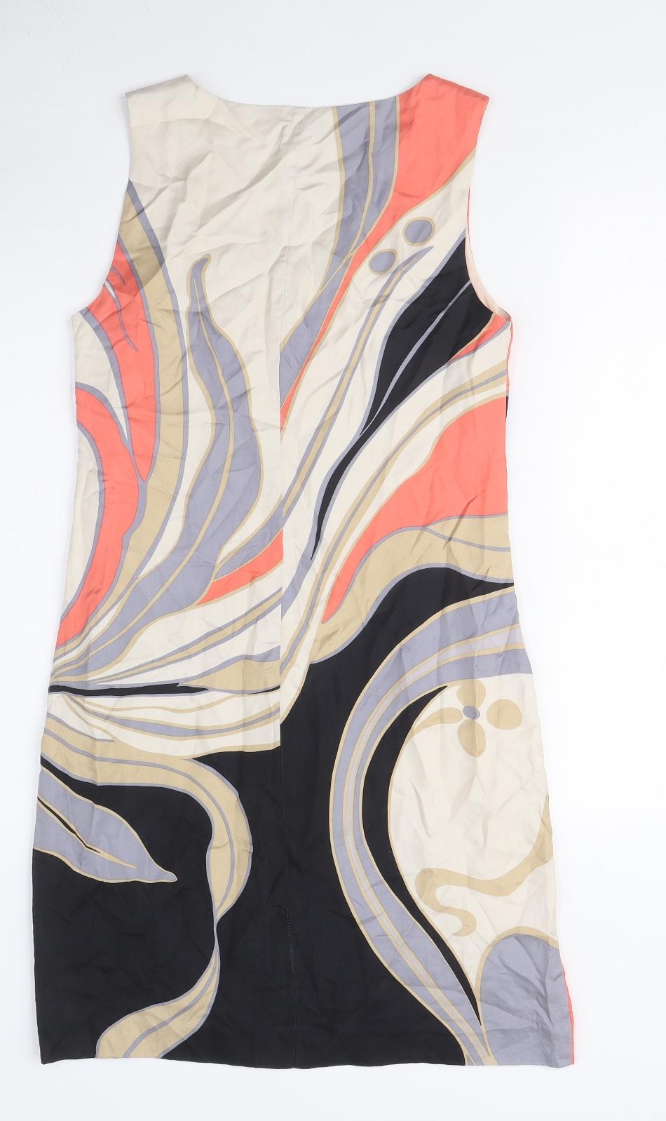 Oasis Womens Multicoloured Geometric Silk Tank Dress Size 8 Round Neck Zip