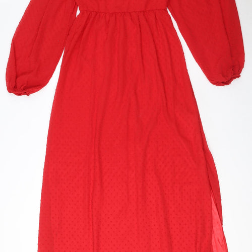Nasty Gal Womens Red Polyester Maxi Size 6 Sweetheart Zip - Textured, Slit hem