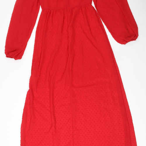 Nasty Gal Womens Red Polyester Maxi Size 6 Sweetheart Zip - Textured, Slit hem