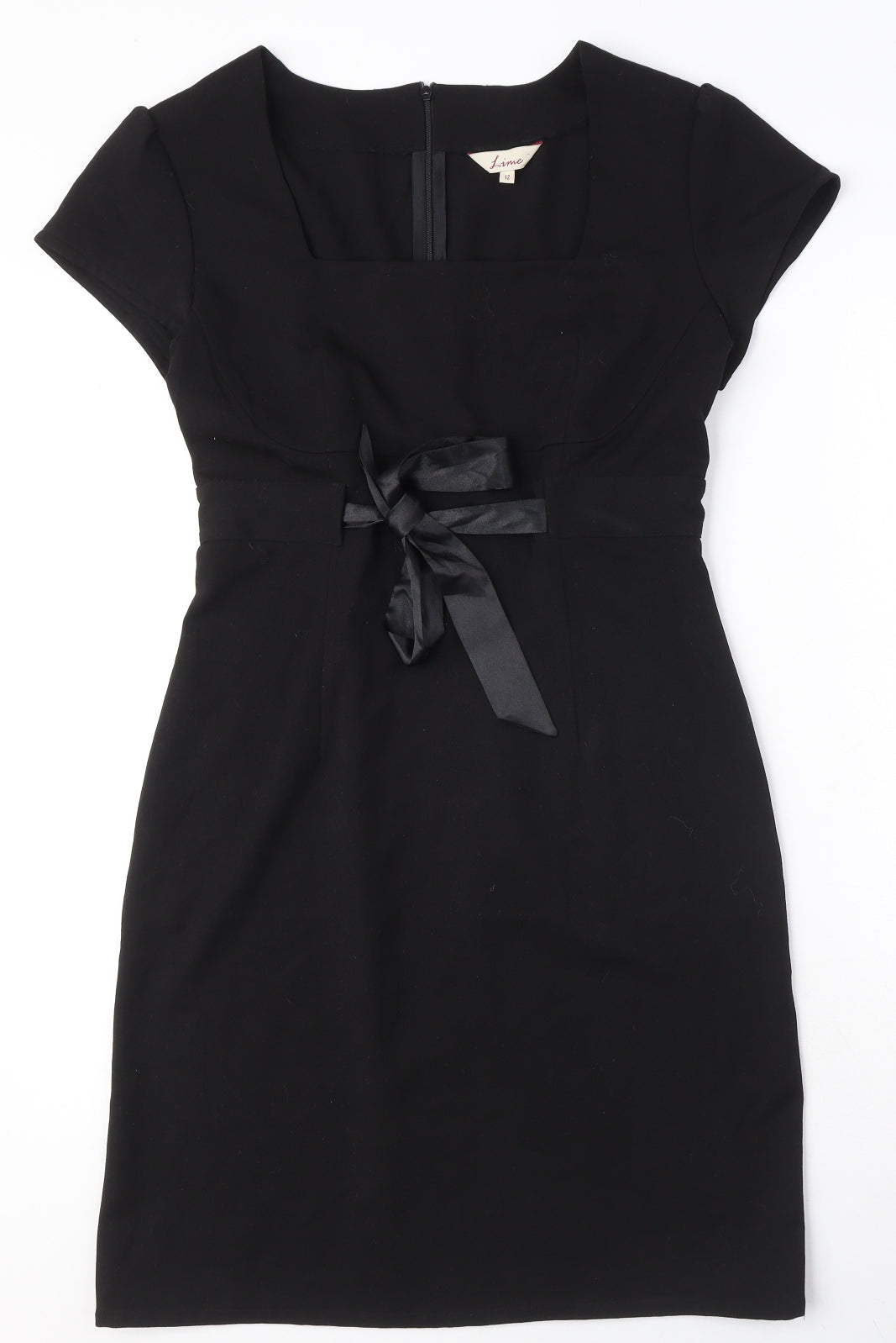 Lime Womens Black Polyester A-Line Size 12 Square Neck Zip - Tie Detail