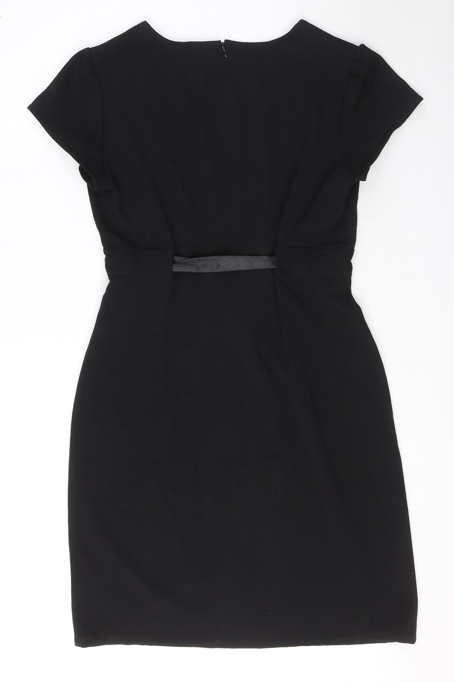 Lime Womens Black Polyester A-Line Size 12 Square Neck Zip - Tie Detail