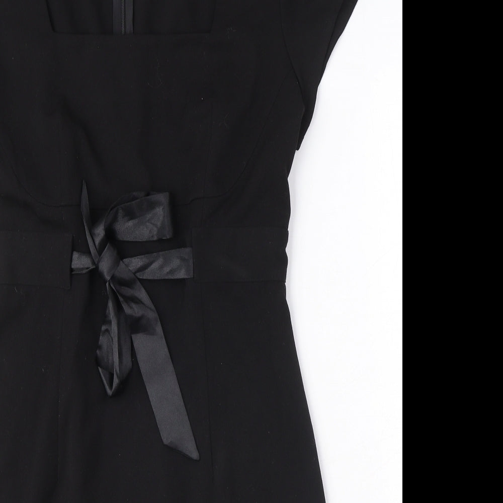 Lime Womens Black Polyester A-Line Size 12 Square Neck Zip - Tie Detail
