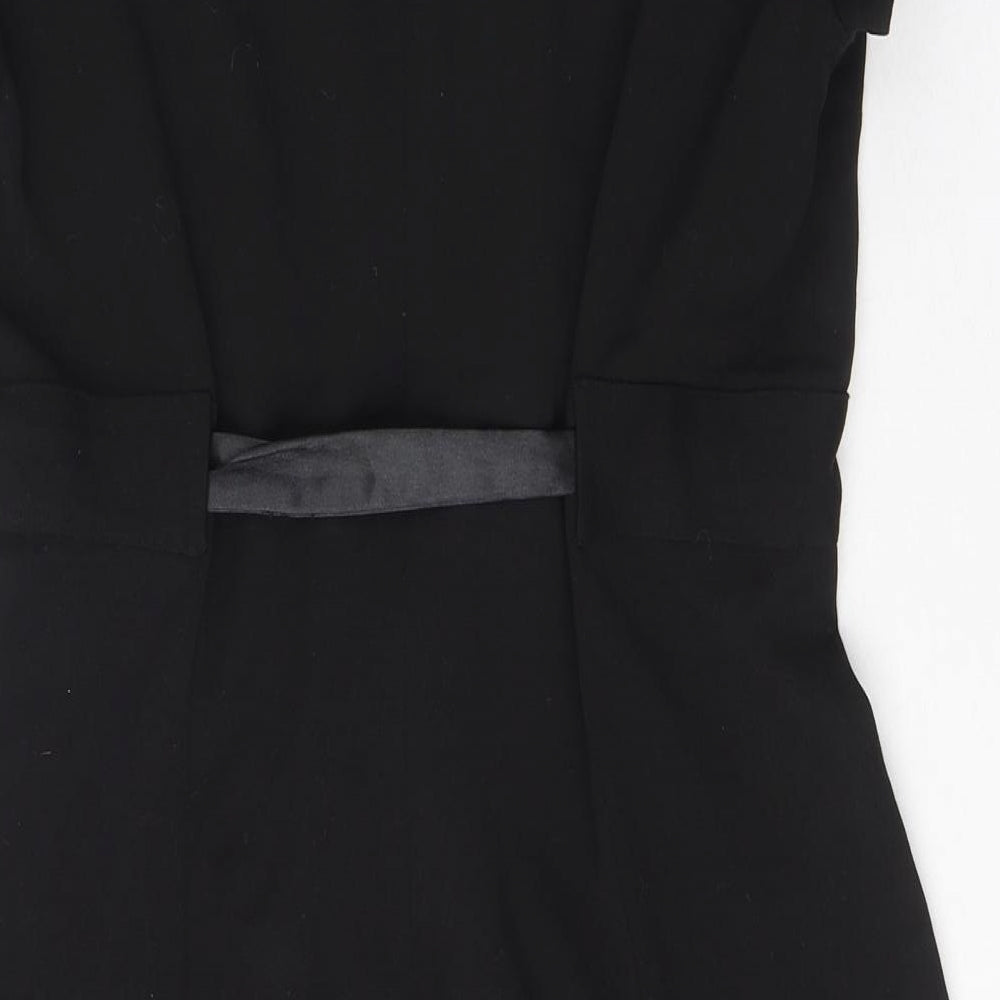 Lime Womens Black Polyester A-Line Size 12 Square Neck Zip - Tie Detail