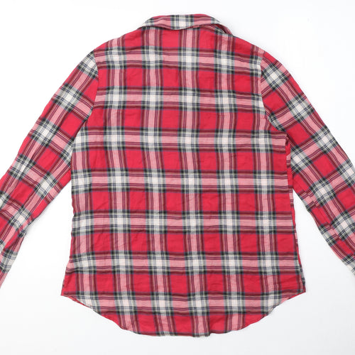 River Island Womens Red Plaid 100% Cotton Basic Button-Up Size 12 Collared - Embellished Pockets