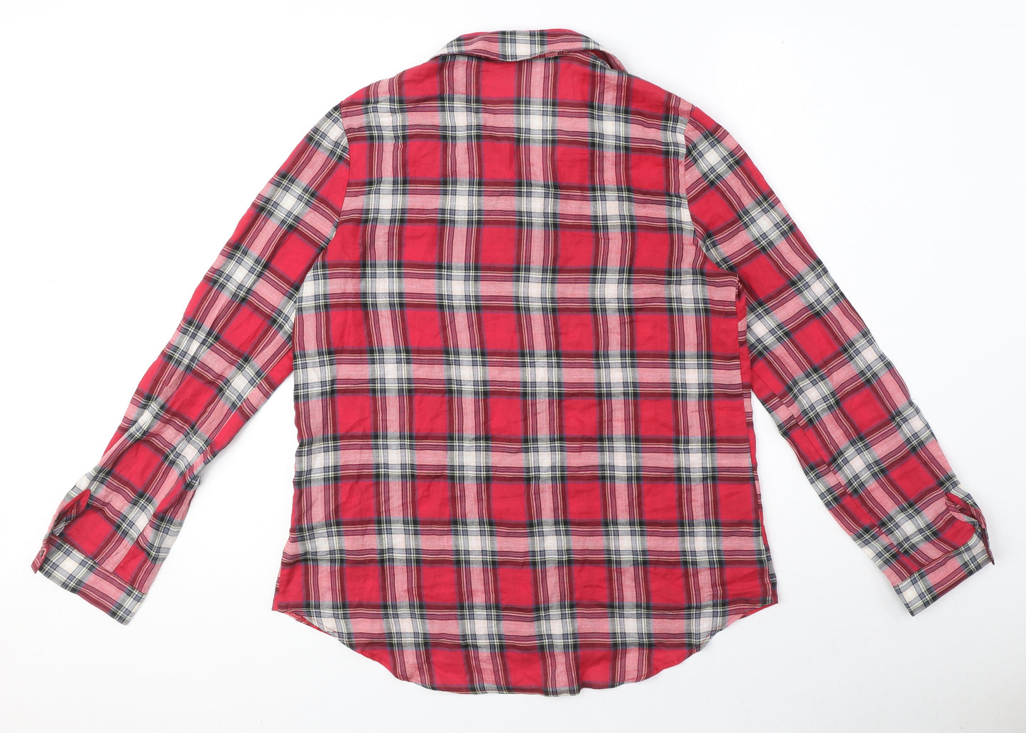 River Island Womens Red Plaid 100% Cotton Basic Button-Up Size 12 Collared - Embellished Pockets