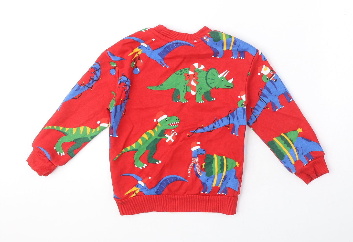 H&M Boys Red Geometric Cotton Pullover Sweatshirt Size 2 Years Pullover - 2-4 Years, Christmas Dinosaurs