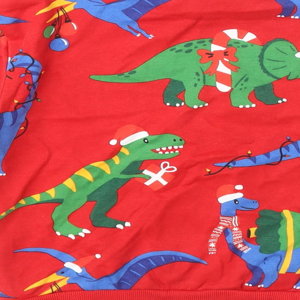 H&M Boys Red Geometric Cotton Pullover Sweatshirt Size 2 Years Pullover - 2-4 Years, Christmas Dinosaurs