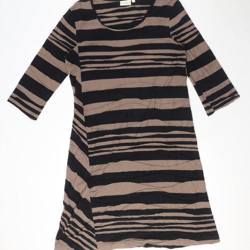 Adini Womens Brown Striped 100% Cotton A-Line Size L Round Neck Pullover