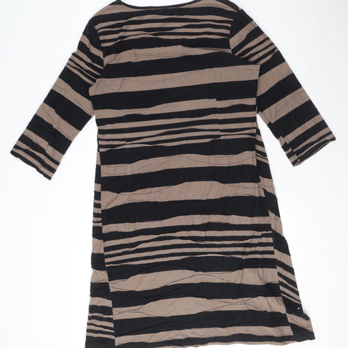 Adini Womens Brown Striped 100% Cotton A-Line Size L Round Neck Pullover