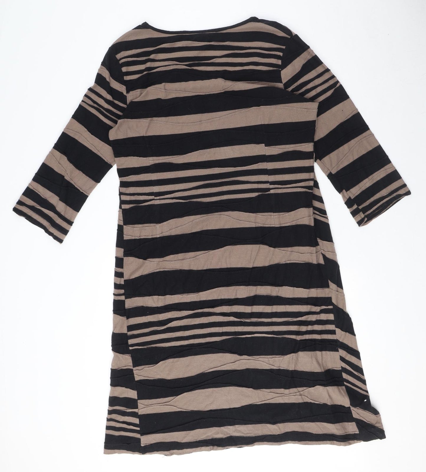 Adini Womens Brown Striped 100% Cotton A-Line Size L Round Neck Pullover